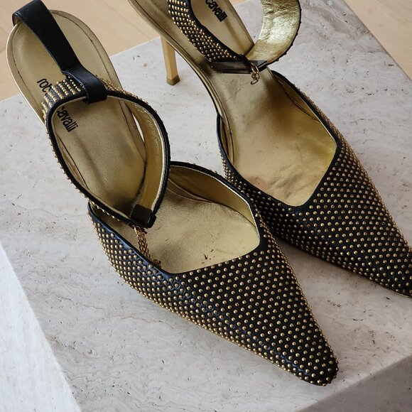 Vintage Roberto Cavalli Studded Ankle Strap heels sz 39 - Picture 2 of 11